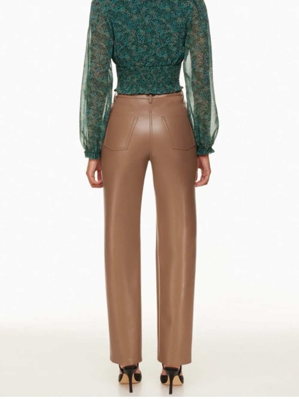 Aritzia Wilfred Melina Tall Vegan Leather Pants Camel Tan High-Rise Straight Leg - Picture 2 of 11